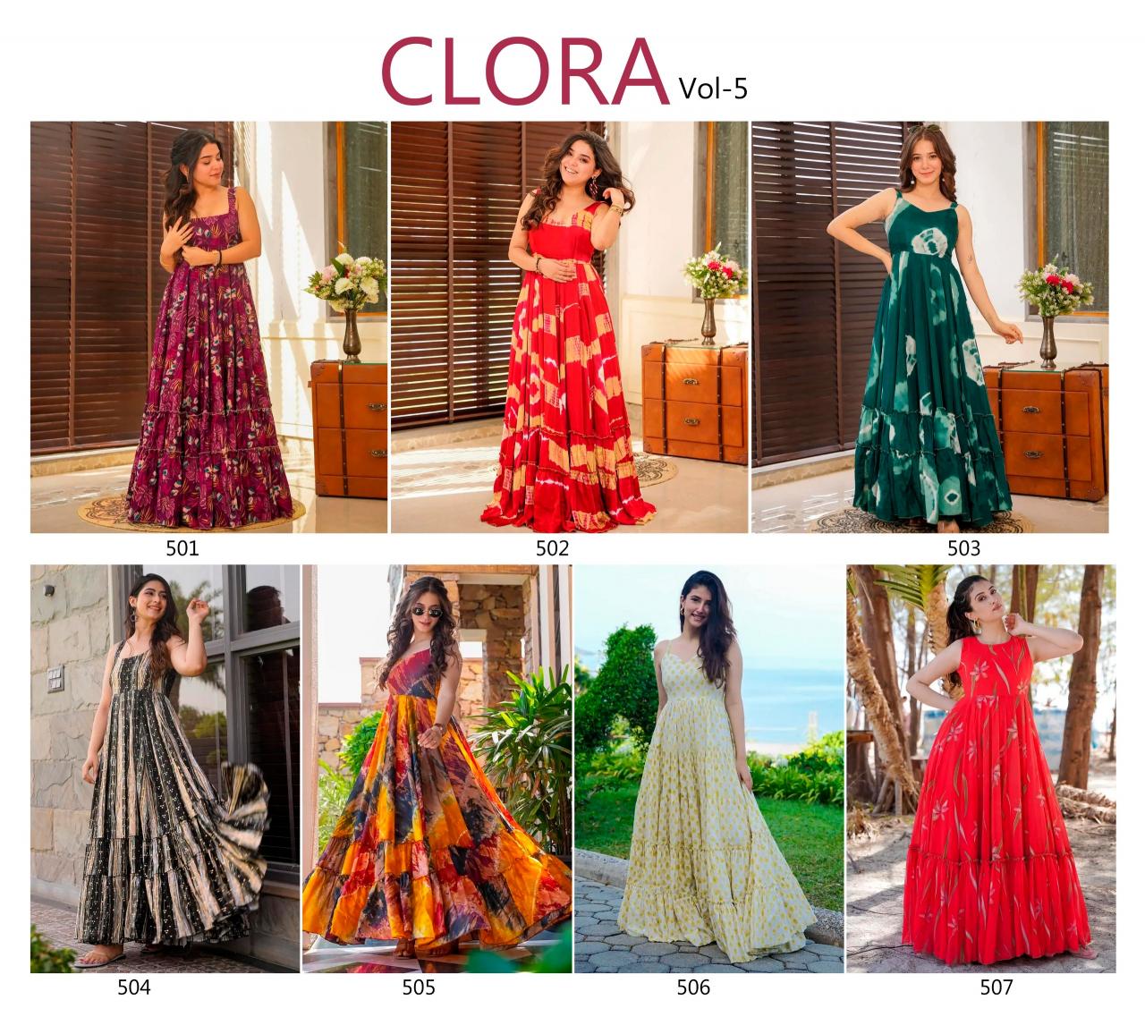 Clora Vol 5 Fancy Digital Printed Gown Kurti Wholesale Catalog