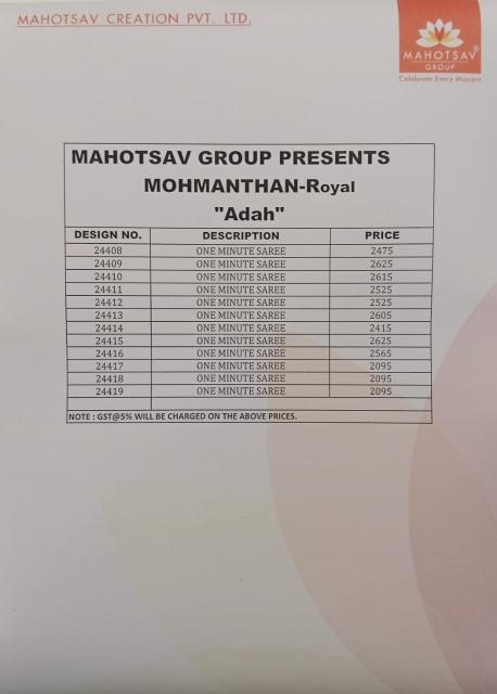 MAHOTSAV MOHMANTHAN 24400 SERIES ADAH Surat Wholesale Bazaar Saree
