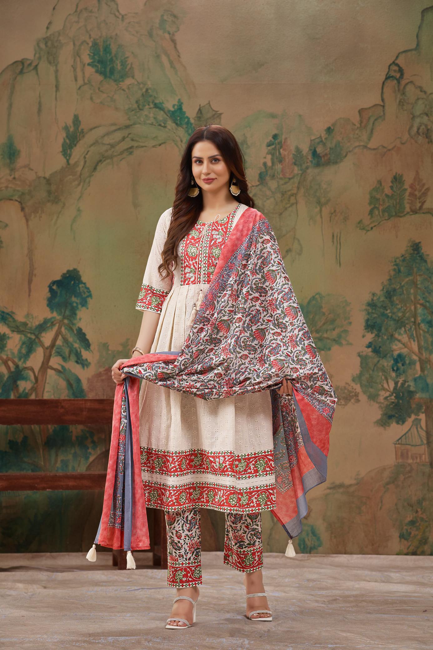 Sabella Dream Girl Grey Pink Kurti set Buy Online India w Melange