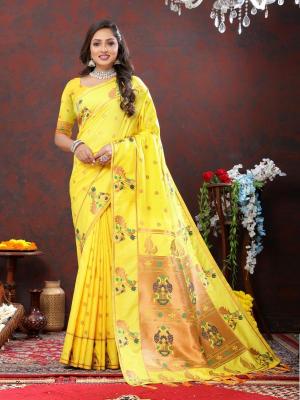 Sabella Nx -279 Copper Yellow Soft Pethani Silk South India Saree