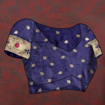 Sabella Nx -279 Gold Dark Blue Soft Pethani Silk South india saree style