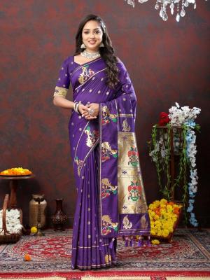 Sabella Nx -279 Gold Dark Blue Soft Pethani Silk South india saree style