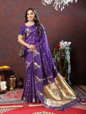 Sabella Nx -279 Gold Dark purple Soft Pethani Silk Best Saree shop in india