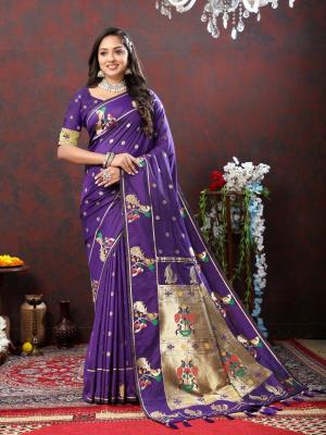 Sabella Nx -279 Gold Dark purple Soft Pethani Silk Best Saree shop in india