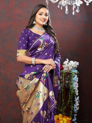 Sabella Nx -279 Gold Dark purple Soft Pethani Silk Best Saree shop in india
