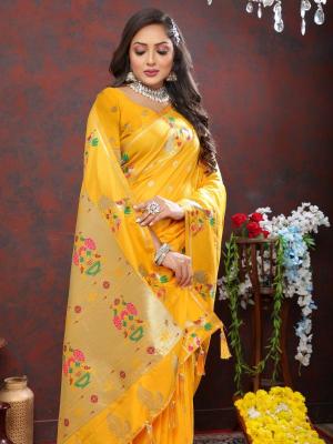 Sabella Nx -279 Gold Dark Yellow Soft Pethani Silk Saree day in india