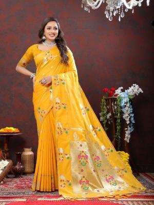 Sabella Nx -279 Gold Dark Yellow Soft Pethani Silk Saree day in india