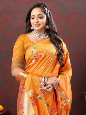Sabella Nx -279 Gold Orange Soft Pethani Silk Saree exporters in india