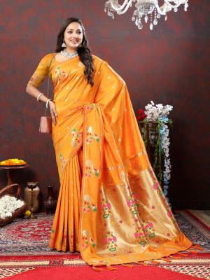 Sabella Nx -279 Gold Orange Soft Pethani Silk Saree exporters in india
