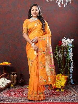 Sabella Nx -279 Gold Orange Soft Pethani Silk Saree exporters in india