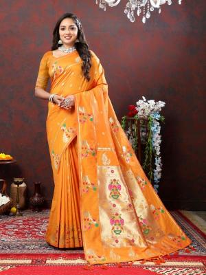 Sabella Nx -279 Gold Orange Soft Pethani Silk Saree exporters in india