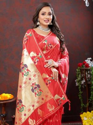 Sabella Nx -279 Gold Red Soft Pethani Silk best saree stores in india