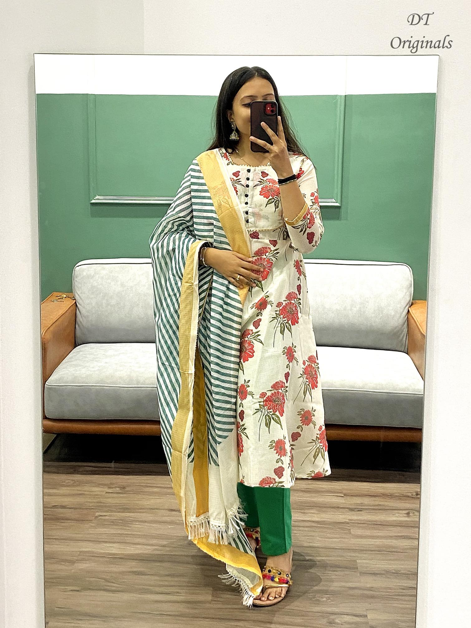 Sabella Pure Cotton Kota Doriya Floral Printed Kurti Wholesale Catalog