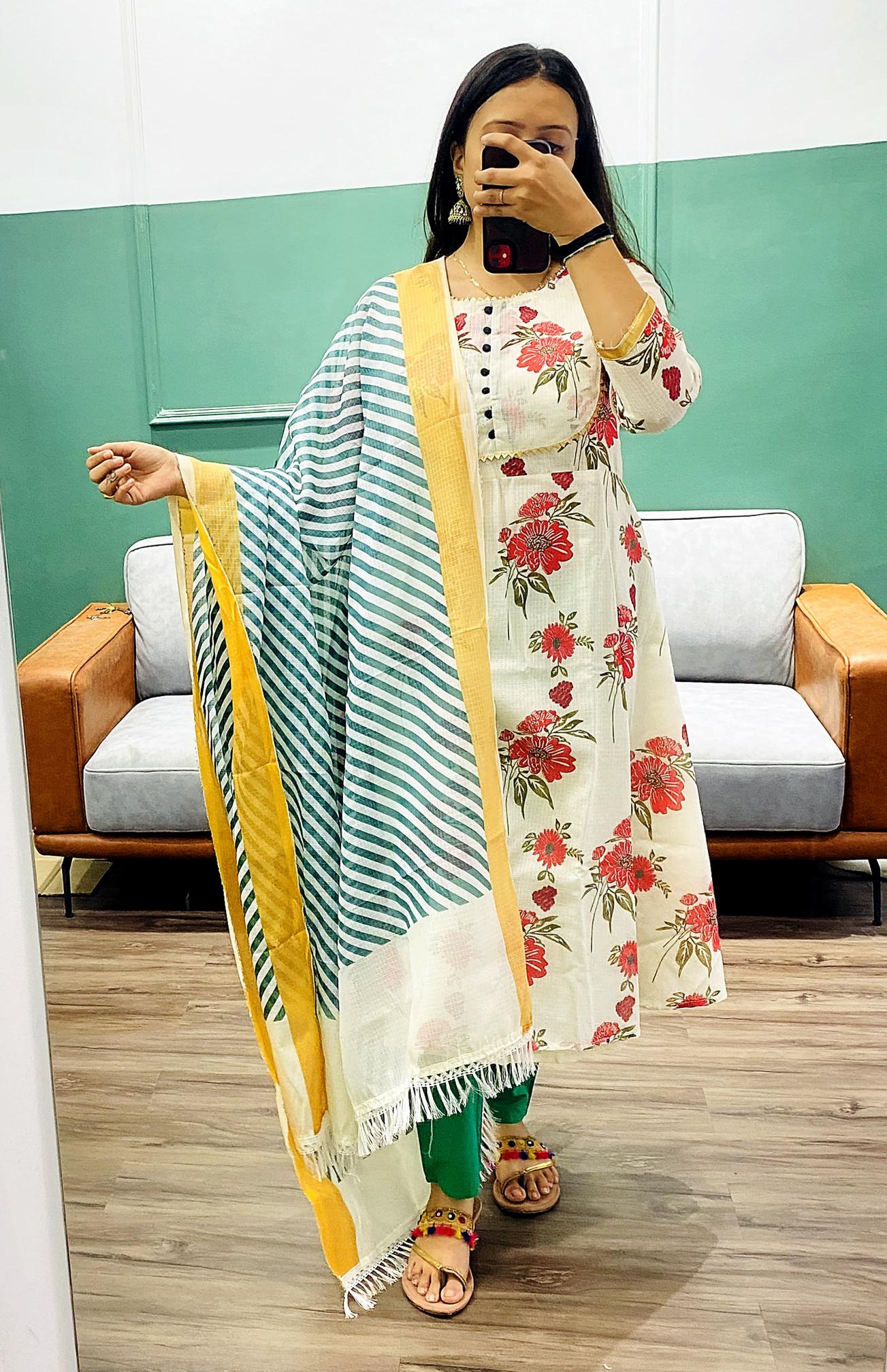 Sabella Pure Cotton Kota Doriya Floral Printed Kurti Wholesale Catalog