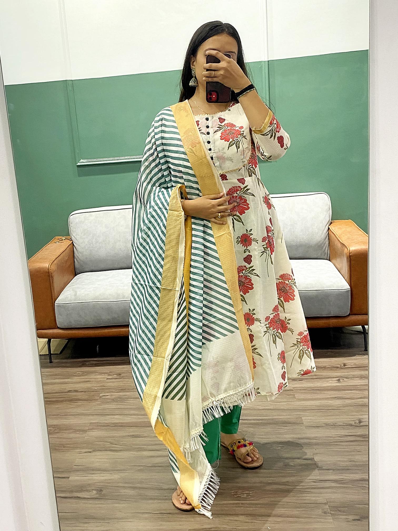 Sabella Pure Cotton Kota Doriya Floral Printed Kurti Wholesale Catalog