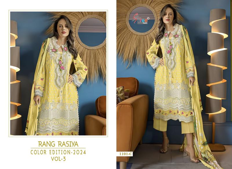 Shree Rang Rasiya Color Edition 2024 Vol 3 Cotton Dupatta Pakistani Suits Wholesale Catalog