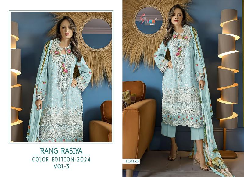 Shree Rang Rasiya Color Edition 2024 Vol 3 Cotton Dupatta Pakistani Suits Wholesale Catalog