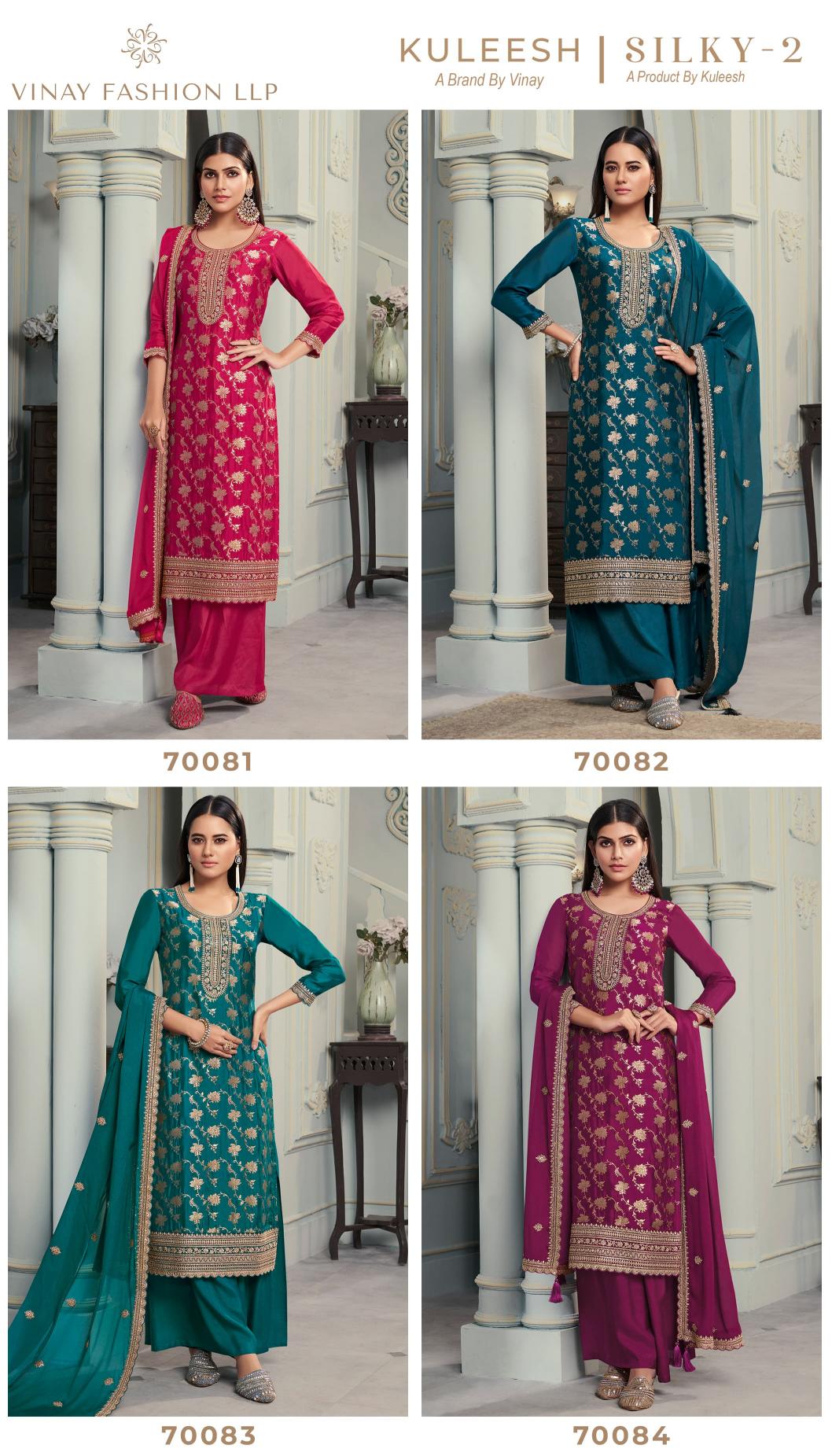 Vinay kuleesh Silky Vol 2 Emboridery Dress Material Wholesale Catalog