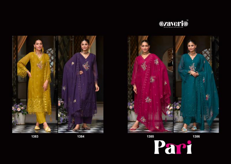 Zaveri Pari Organza Embroidered Ready Made Salwar Kameez Wholesale Catalog