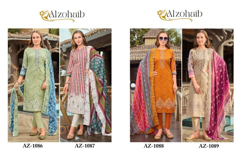 Alzohaib Az 1086 To 1089 Cotton Dupatta Pakistani Suits Wholesale Catalog