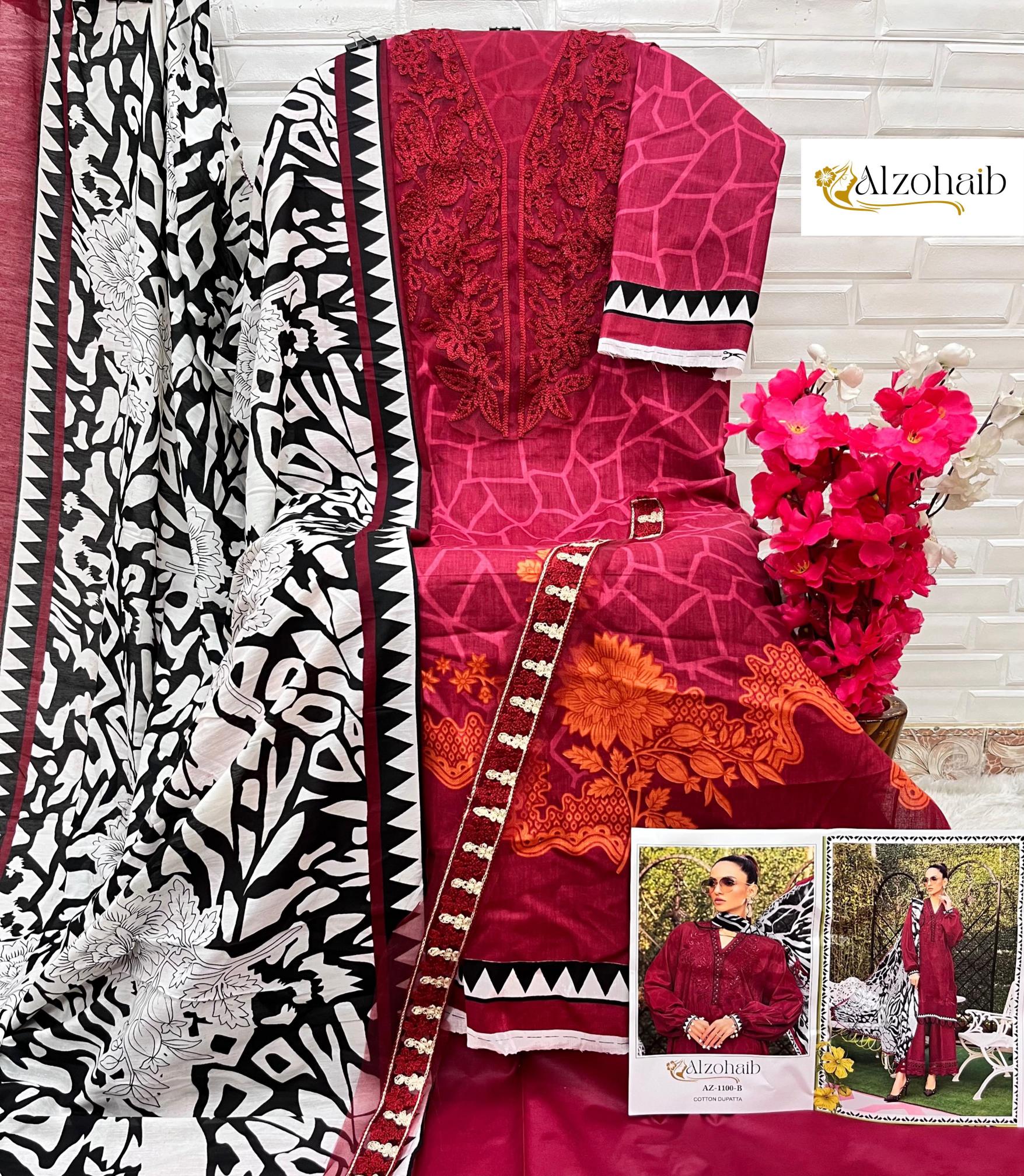 Alzohaib Az 1100 Cotton Dupatta Pakistani Suits Wholesle Catalog