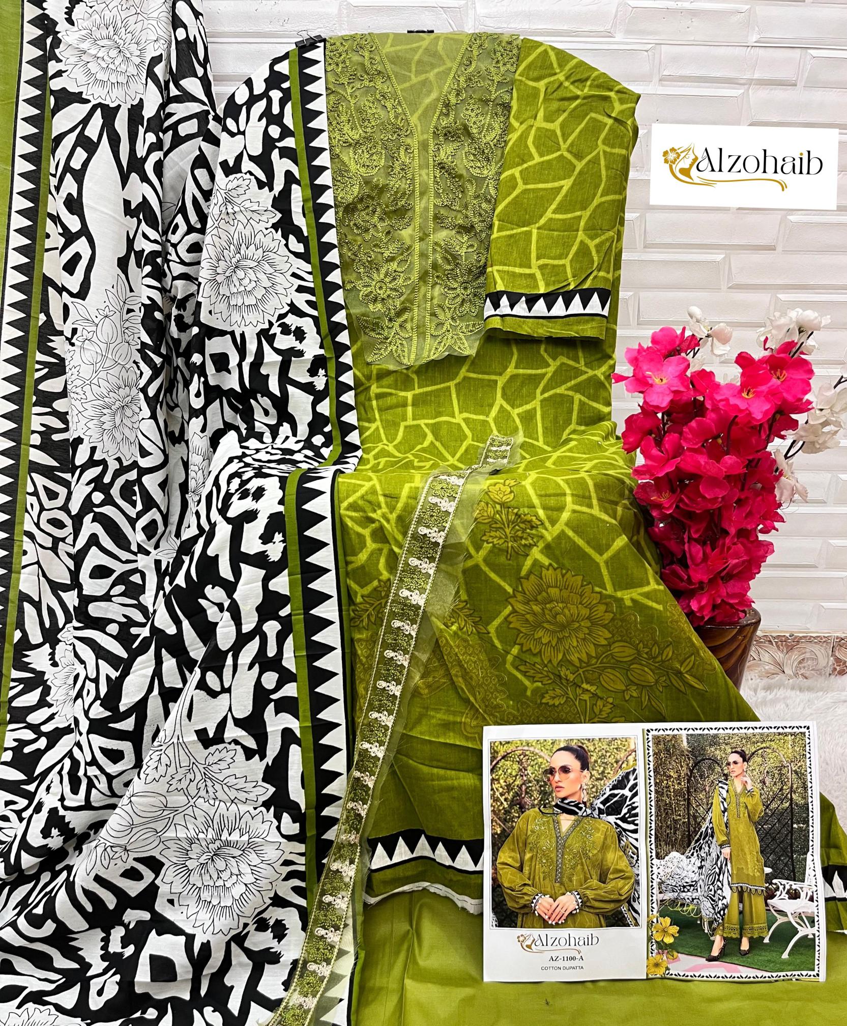 Alzohaib Az 1100 Cotton Dupatta Pakistani Suits Wholesle Catalog
