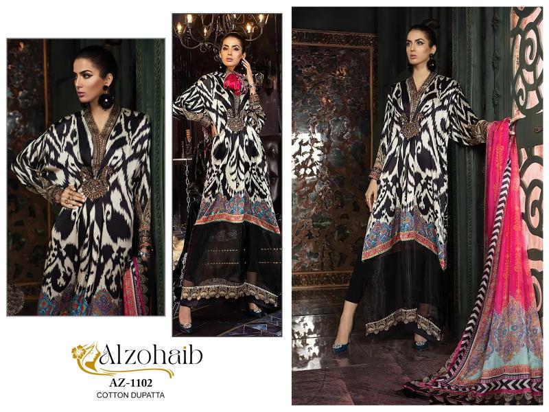 Alzohaib Az 1102 To 1105 Chiffon Dupatta Pakistani Suits Wholesale Catalog