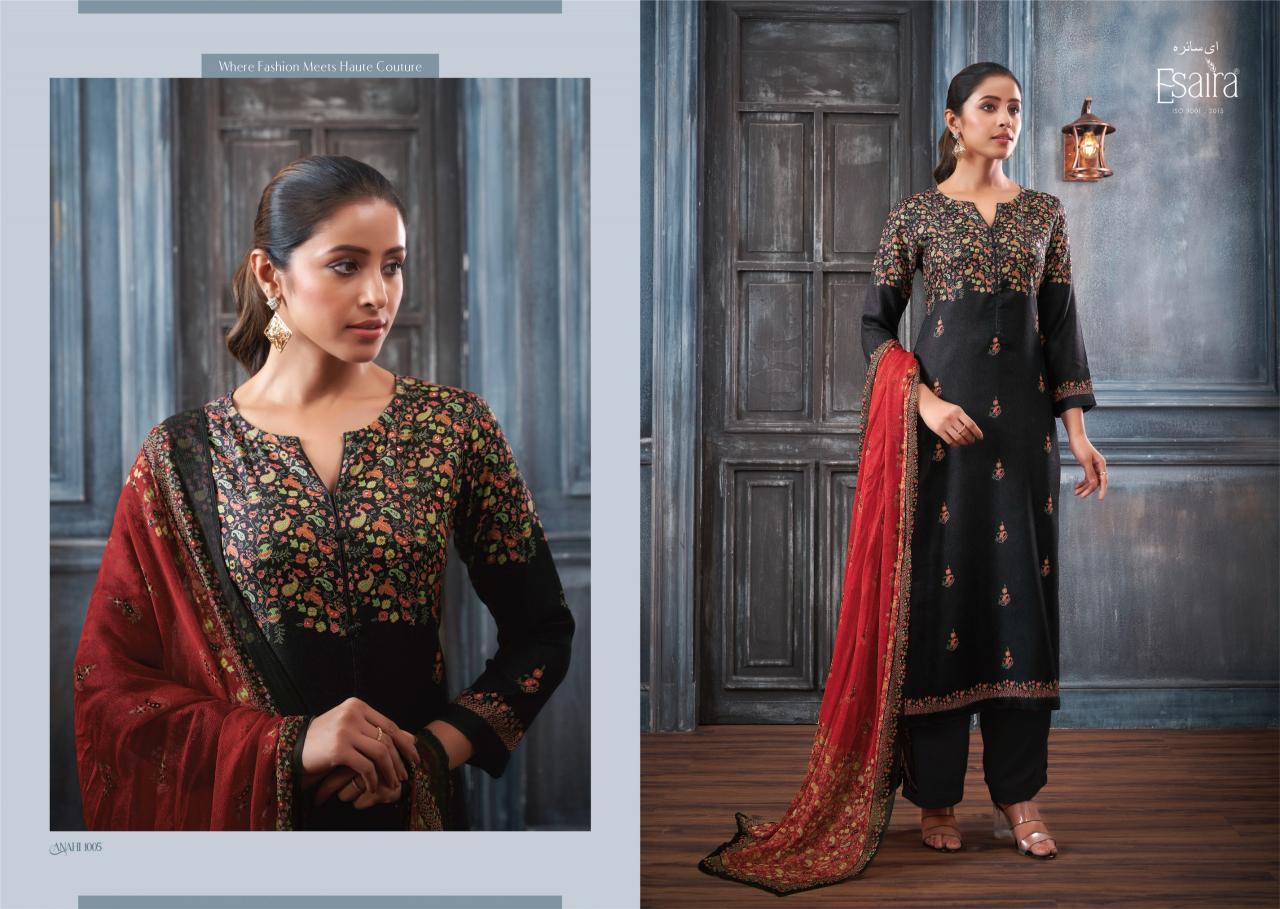 Esaira Anahi Digital Printed Pashmina With Hand Work Salwar Kameez Wholesale Catalog