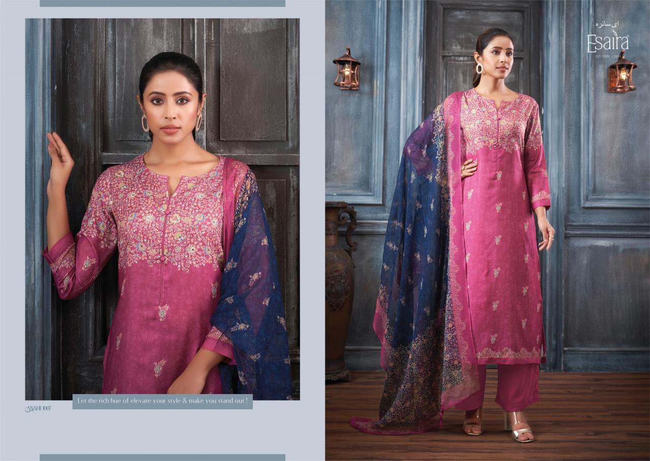Esaira Anahi Digital Printed Pashmina With Hand Work Salwar Kameez Wholesale Catalog