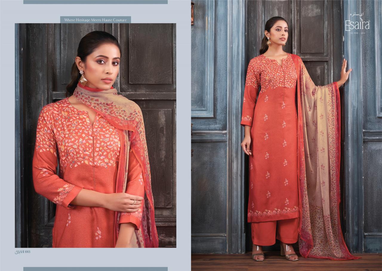 Esaira Anahi Digital Printed Pashmina With Hand Work Salwar Kameez Wholesale Catalog