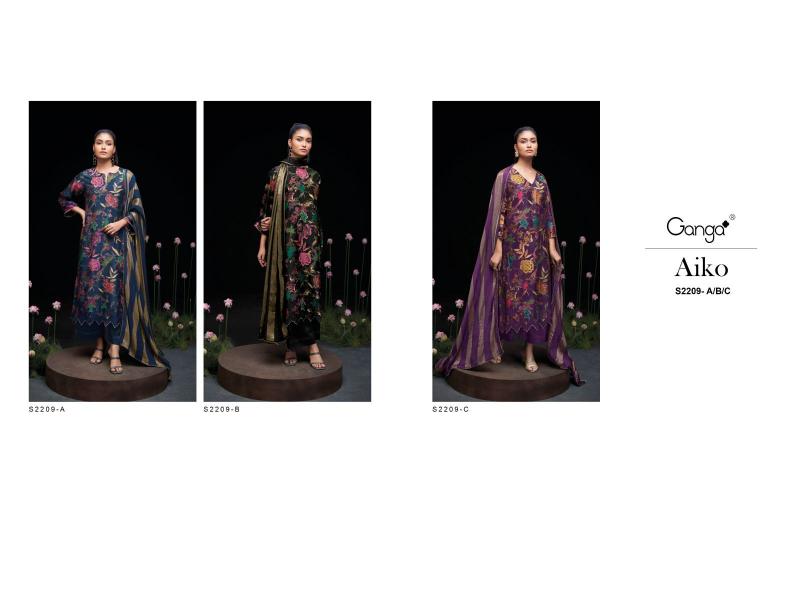 Ganga Aiko 2209 Premium Bemberg Russian Silk Salwar Kameez Wholesale Catalog 