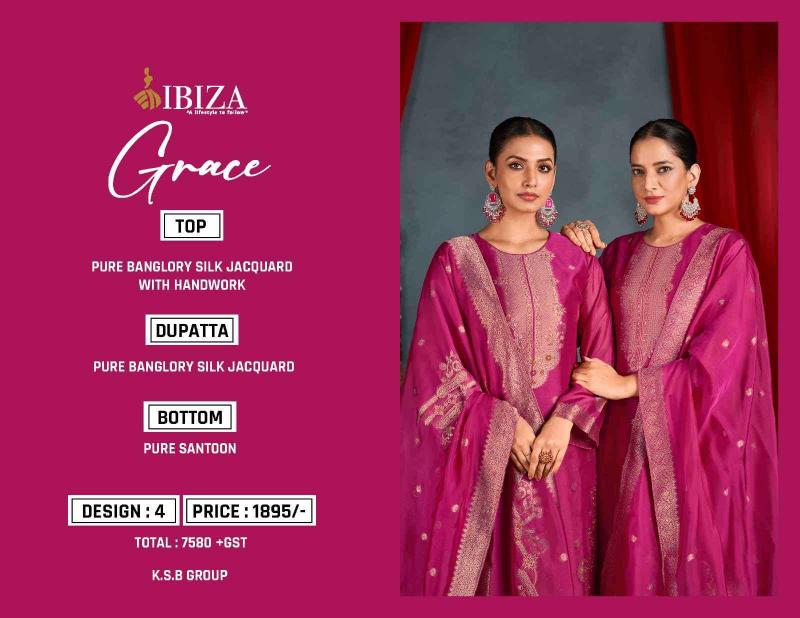 Ibiza Grace Pure Banglory Silk Jacquard Salwar Kameez Wholesale Catalog