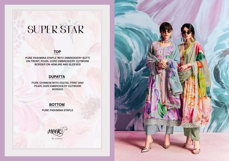 Kimora Heer Super star Vol 194 Pashmina staple With Embroidery butti Salwar Kameez Wholesale Catalog