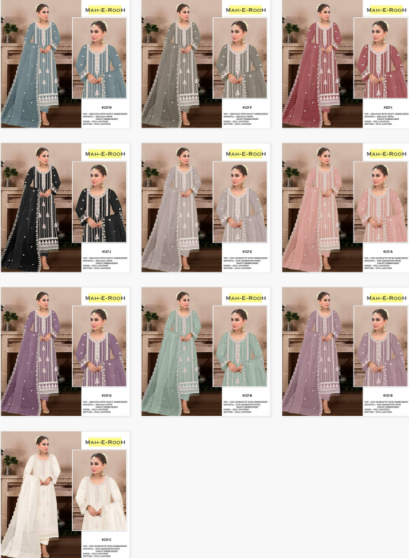 Mah E Rooh 4127 Organza Salwar Kameez Wholesale Catalog