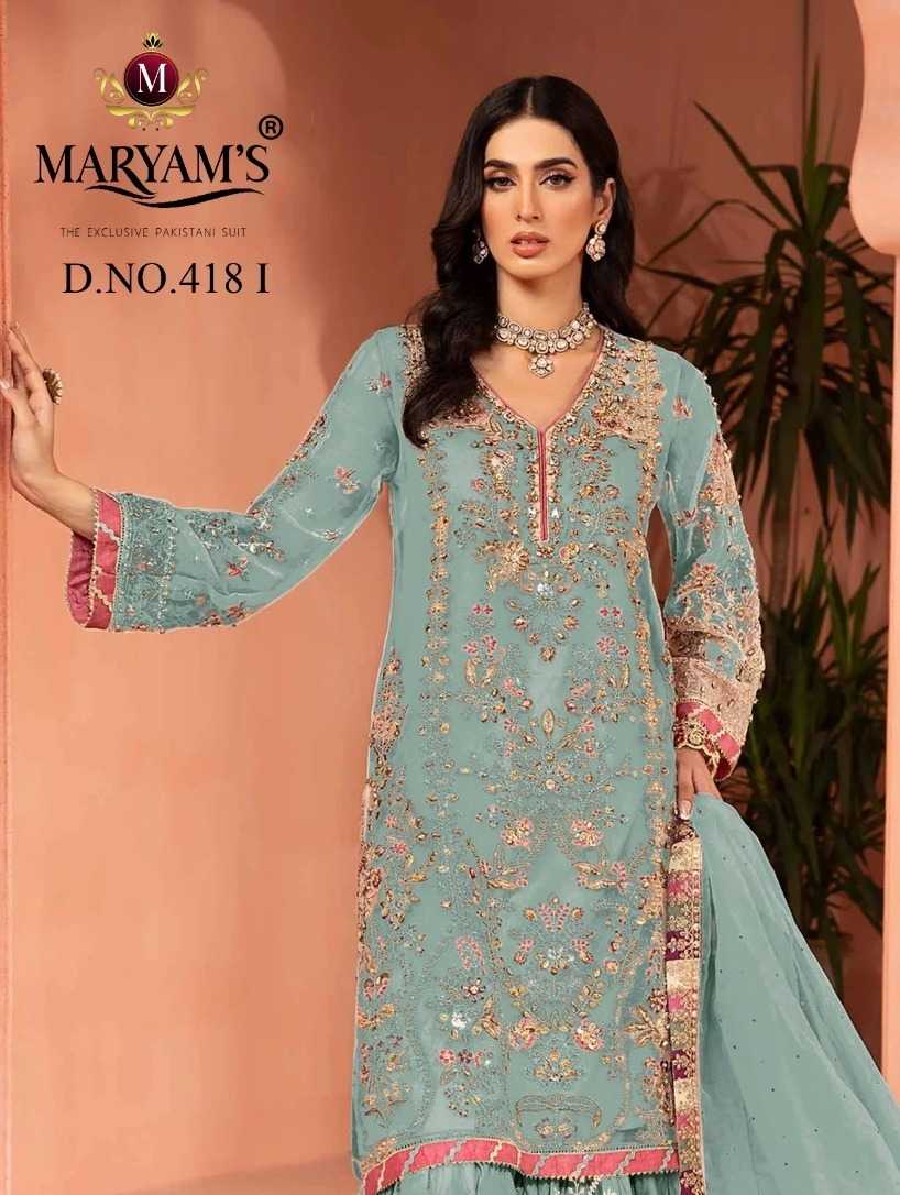 MARYAMS M418 Special Edition Oragnza Silk Embroidery Pakistani Suits Wholesale Catalog