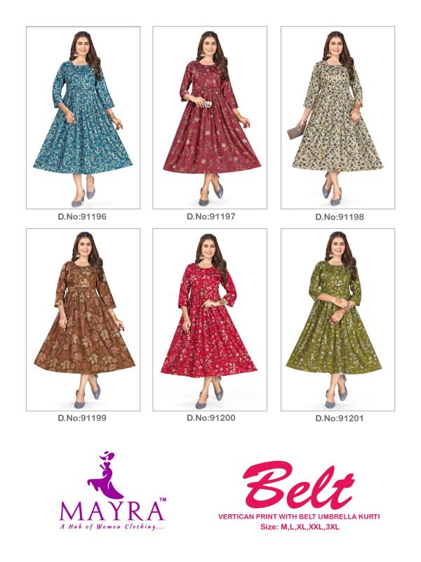 Mayra Belt Umbrella Cut Kurti Wholesale Catalog