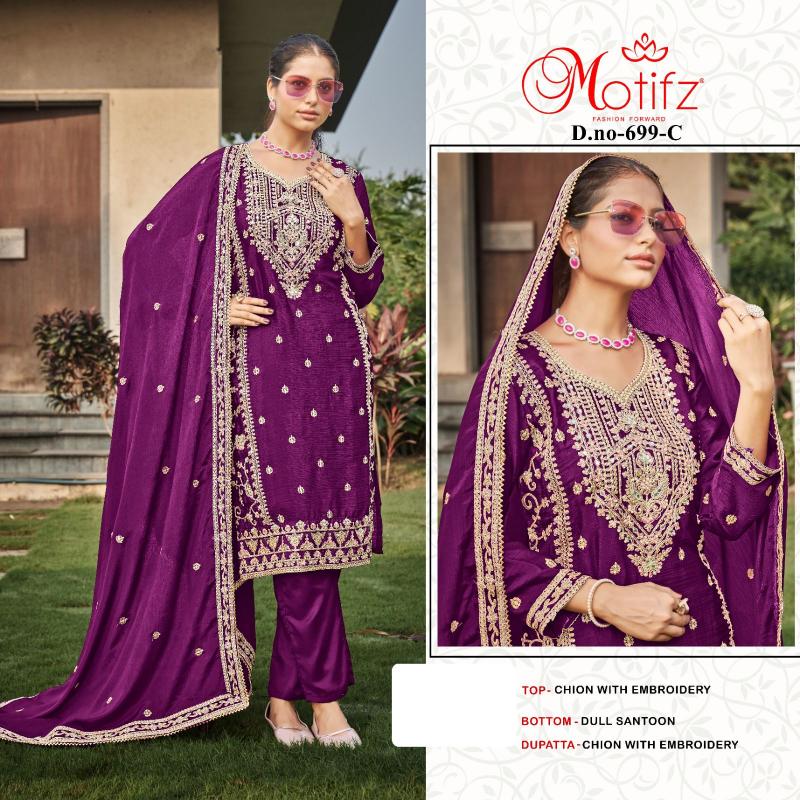 Motifz 699 chion with embroidery pakistani Suits Wholesale catalog