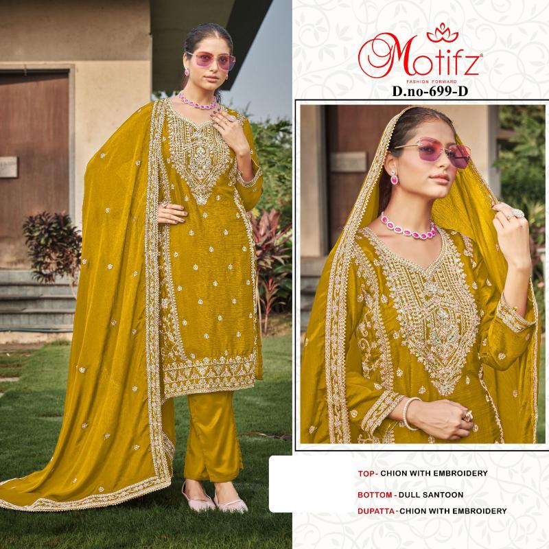 Motifz 699 chion with embroidery pakistani Suits Wholesale catalog
