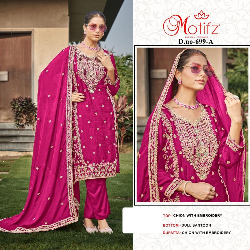 Motifz 699 chion with embroidery pakistani Suits Wholesale catalog