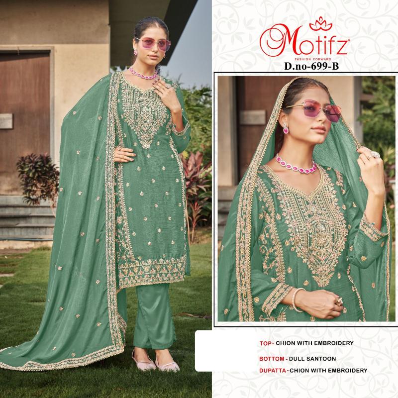 Motifz 699 chion with embroidery pakistani Suits Wholesale catalog