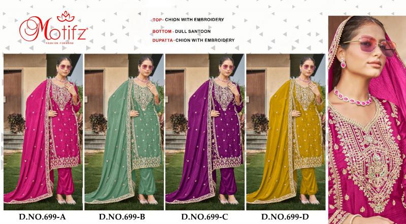 Motifz 699 chion with embroidery pakistani Suits Wholesale catalog