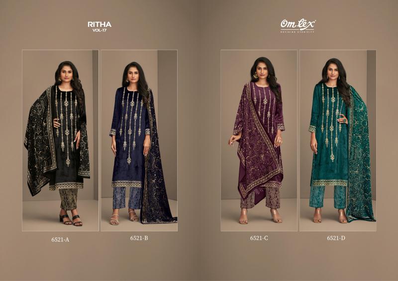 OMTEX RITHA VOL 17 Viscose Velvet with embroidered Salwar Kameez Wholesale Catalog