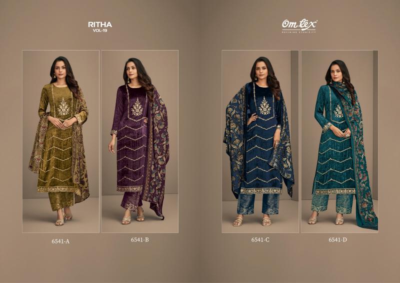 Omtex Ritha Vol 19 Pure Viscose Velvet with embroidered Salwar Kameez Wholesale Catalog