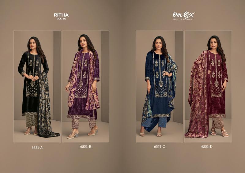 Omtex Ritha Vol 20 Pure Viscose Velvet with embroidered Salwar Kameez Wholesale Catalog