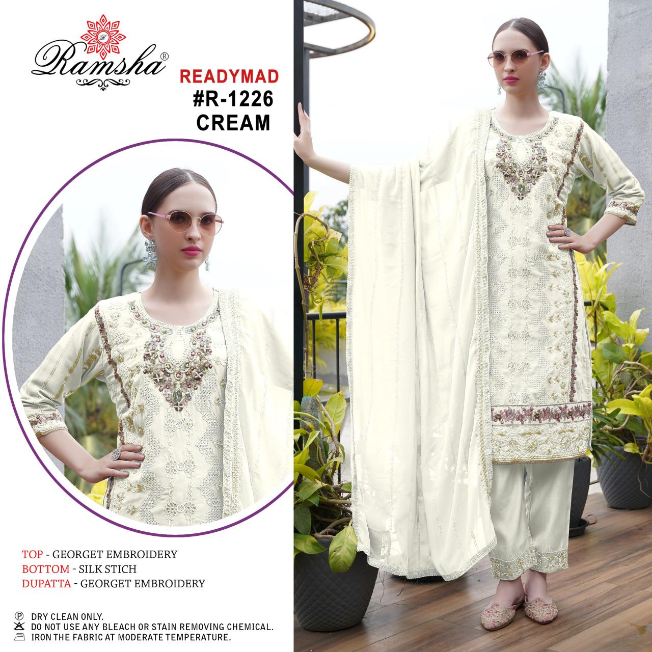Ramsha R 1226 Cream And Black Ready Made Pakistani Suits Wholesale Catalog