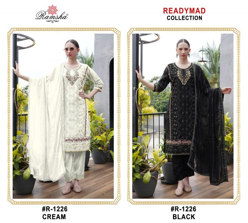 Ramsha R 1226 Cream And Black Ready Made Pakistani Suits Wholesale Catalog
