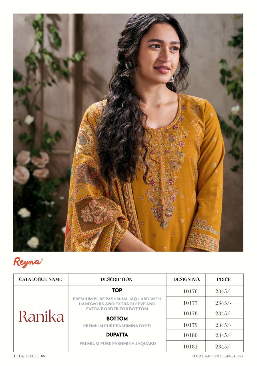 Reyna Ranika Pure Pashmina Jaquard Salwar Kameez Wholesale Catalog