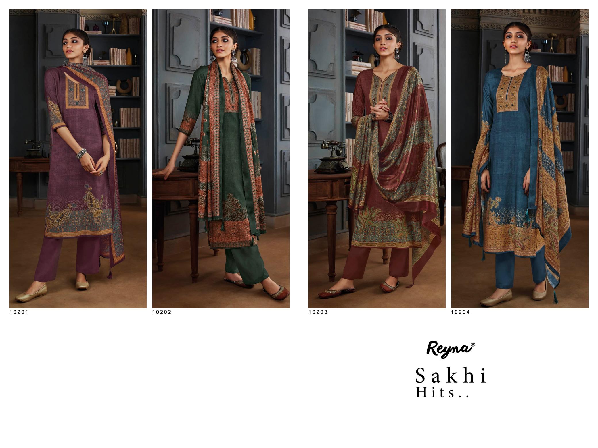 Reyna Sakhi Hits Pure Pashmina Salwar Kameez Wholesale Catalog