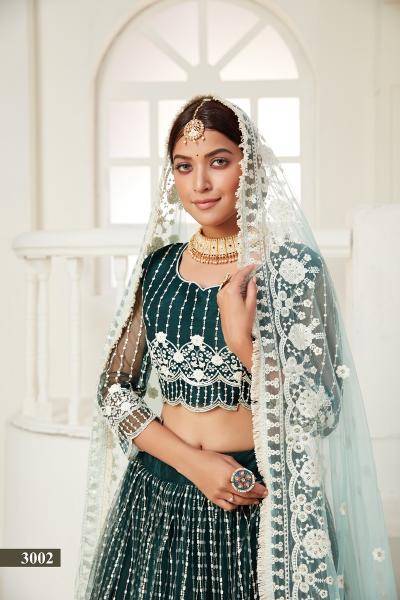 Sabella Amrita Vol 1 3002 GREEN NET MULTI AND SEQUENCE WORK wholesale lehenga in pune