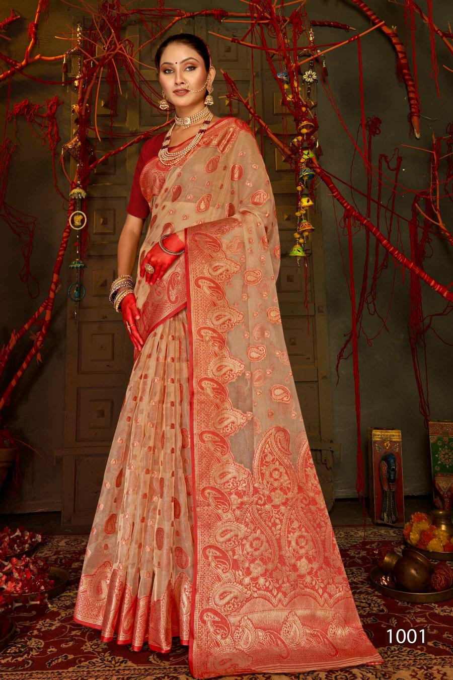 Saroj Red Chilly Tissue vol.4 Tissue organza silk saree  in surat with price wholesale